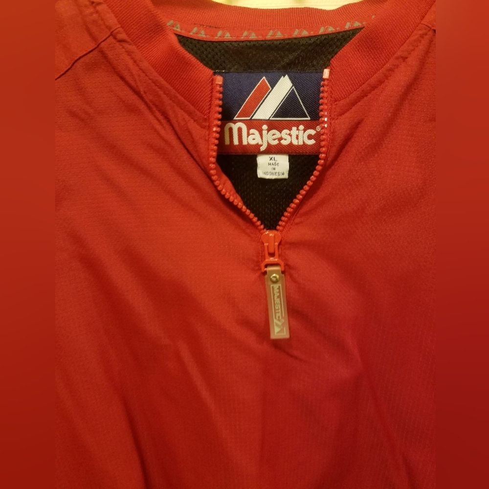 Authentic Majestic Men's XL 1/4 Zip Warm up Baseball Gym Pullover Red - Picture 2 of 4